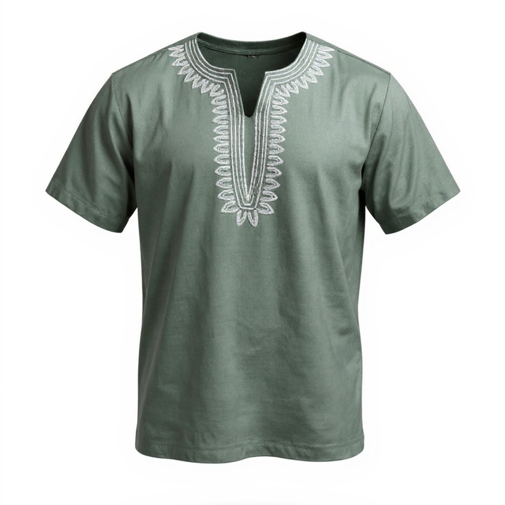 D'IYANU Men's African‎ Embroidered Tunic Top Green XL Extra Large